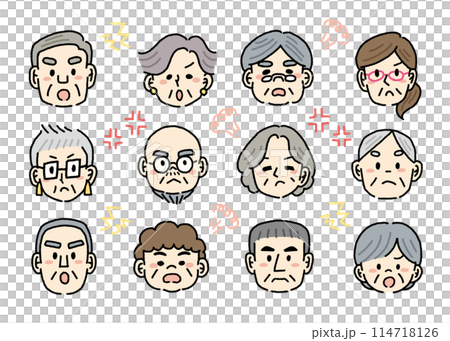 Hand-drawn illustration set of angry senior face 114718126