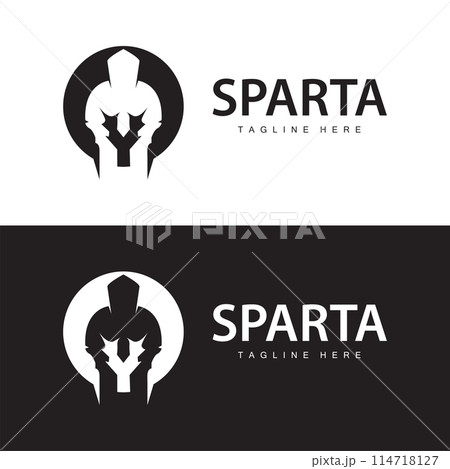 Spartan logo, barbarian warrior badge design simple silhouette spartan war helmet vector 114718127