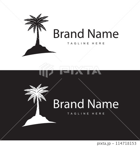 Coconut tree logo design template palm tree silhouette illustration summer beach sea plant 114718153