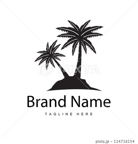 Coconut tree logo design template palm tree silhouette illustration summer beach sea plant 114718154