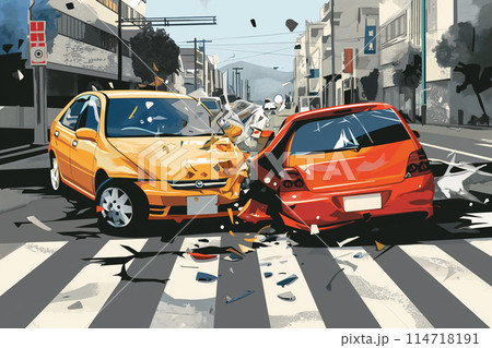 事故を起こした2台の車 事故を起こした2台の車 114718191