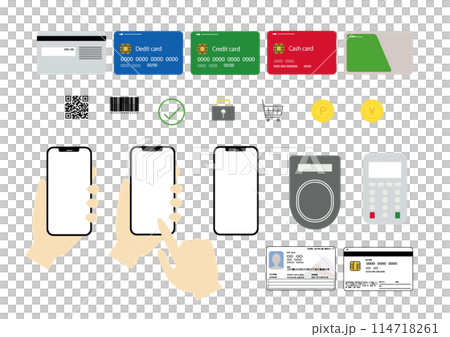 キャッシュレス イラスト (新マイナンバーカード) セット カラー キャッシュレス イラスト (新マイナンバーカード) セット カラー 114718261