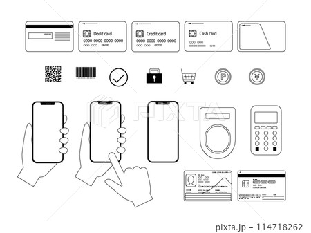 キャッシュレス イラスト（新マイナンバーカード） セット 白黒 114718262