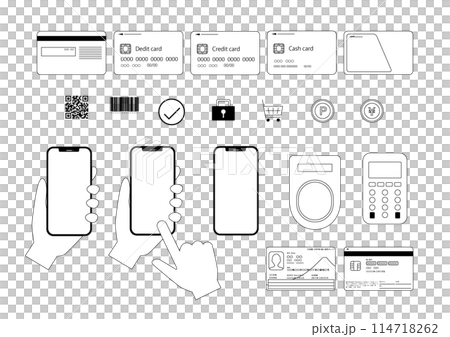キャッシュレス イラスト（新マイナンバーカード） セット 白黒 114718262