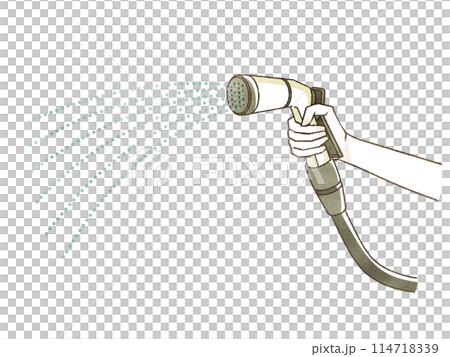 Hand holding watering hose head Hand holding watering hose head 114718339