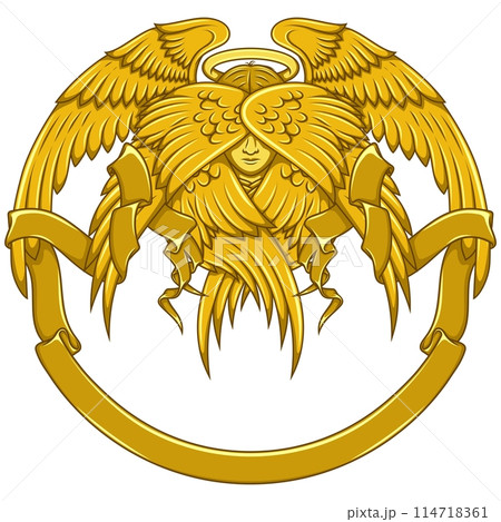Angel with six wings and surrounded with ribbon Angel with six wings and surrounded with ribbon 114718361