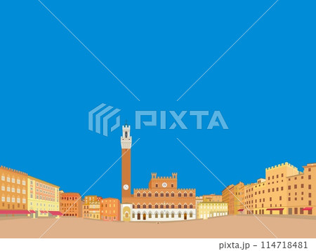 カンポ広場　piazza del campo　シエナ　siena　マンジャの塔　市庁舎 114718481