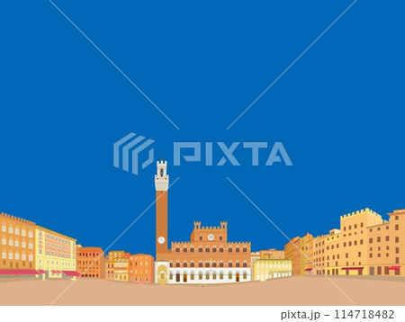 カンポ広場　piazza del campo　シエナ　siena　マンジャの塔　市庁舎 114718482