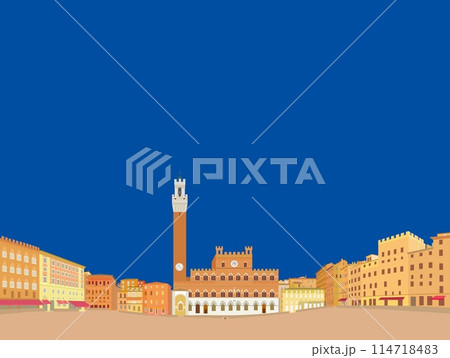 カンポ広場　piazza del campo　シエナ　siena　マンジャの塔　市庁舎 114718483