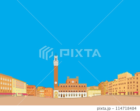 カンポ広場 piazza del campo シエナ siena マンジャの塔 市庁舎 カンポ広場 piazza del campo シエナ siena マンジャの塔 市庁舎 114718484