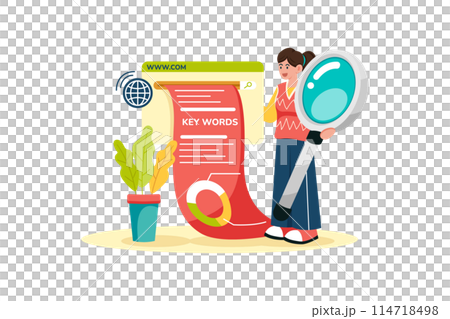 SEO specialist researching keywords for client's site. SEO specialist researching keywords for client's site. 114718498