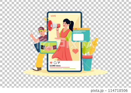 Influencer marketer collaborating for SEO boost. 114718506