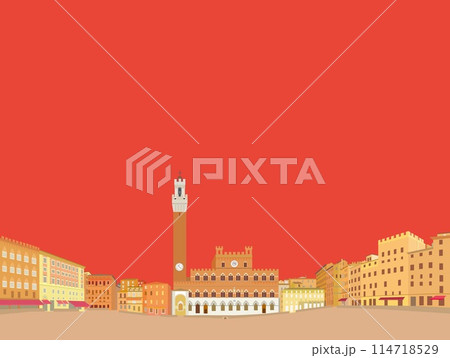 カンポ広場　piazza del campo　シエナ　siena　マンジャの塔　市庁舎 114718529
