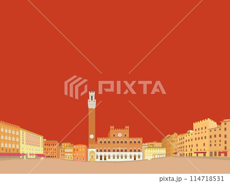 カンポ広場 piazza del campo シエナ siena マンジャの塔 市庁舎 カンポ広場 piazza del campo シエナ siena マンジャの塔 市庁舎 114718531
