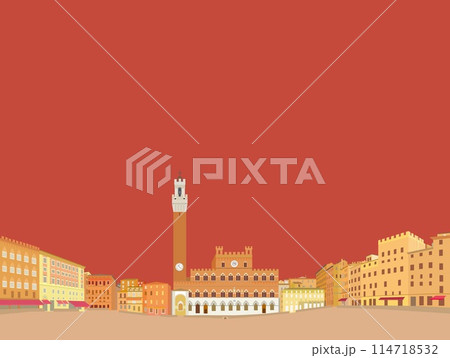 カンポ広場　piazza del campo　シエナ　siena　マンジャの塔　市庁舎 114718532