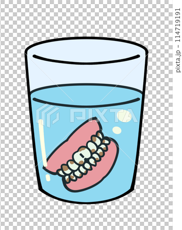 洗浄剤に浸けた入れ歯のイラスト素材 114719191