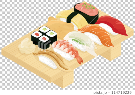 Sushi served on sushi clogs 114719229