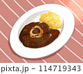 骨付き牛肉の煮込みとピンクのテーブルクロス 114719343