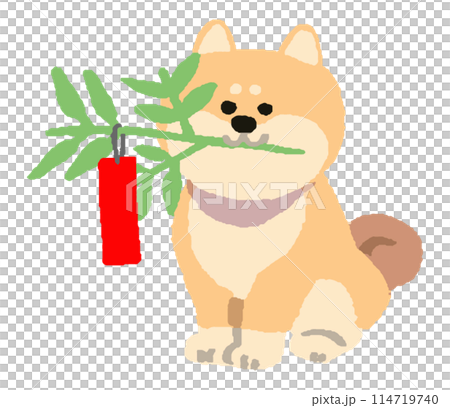 七夕の笹を咥えた犬 七夕の笹を咥えた犬 114719740