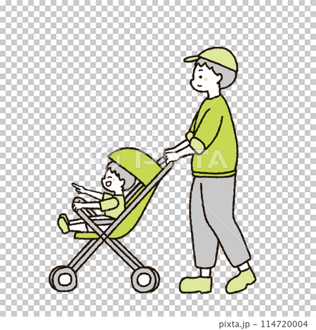 父親推著嬰兒車散步的插畫 114720004