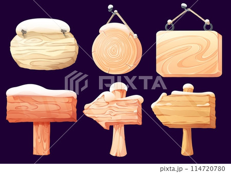 Wooden signboard covered with snow 114720780