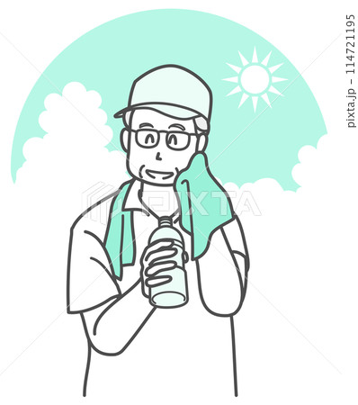水分補給するシニア男性のイラスト 水分補給するシニア男性のイラスト 114721195