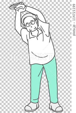Illustration of a senior man stretching (short sleeves) Illustration of a senior man stretching (short sleeves) 114721199