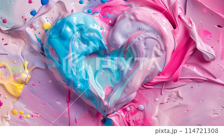 Pastel shades merge into a heart shape, illustrating love's essence. 114721308