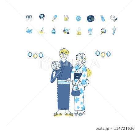 浴衣姿の若いカップルと祭りのアイコン 114721636