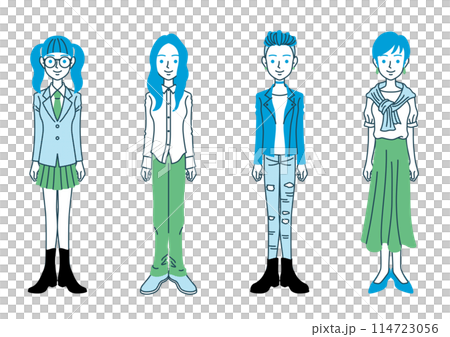 各種髮型和衣服的女性全身插畫 各種髮型和衣服的女性全身插畫 114723056