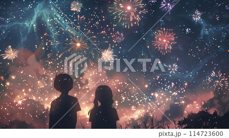 手描き風の幻想的な打ち上げ花火 手描き風の幻想的な打ち上げ花火 114723600