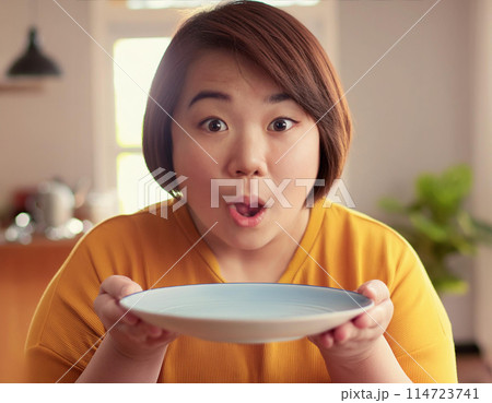 料理がなくて不満のぽっちゃり女性 114723741