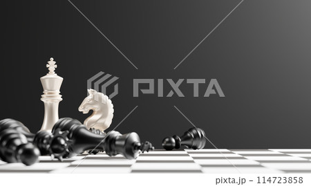 King and knight chess pieces on black background Concept of business strategy 3D render 114723858