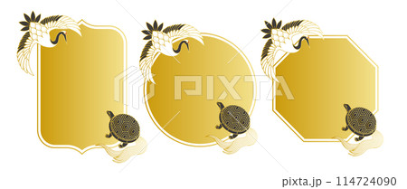 鶴と亀のイラスト素材 ベクター フレーム 飾り枠 敬老の日 長寿 枠 114724090
