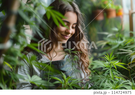 Young woman in cannabis garden 114724975