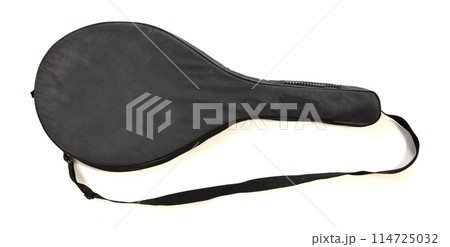 Old tennis racket cover isolated on white Old tennis racket cover isolated on white 114725032