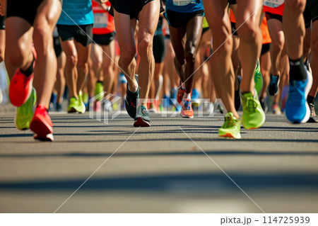 Close up of a Group of Men Runners Legs in a Road Race. Generative Ai 114725939