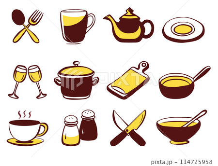Kitchen utensils in doodle art style, dishes, crockery, tableware, utensil dinnerware, kitchenware 114725958