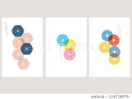 Colorful Japanese background with line art  pattern vector. Abstract template with traditional Minimal geometric pattern  in oriental style. 114726079