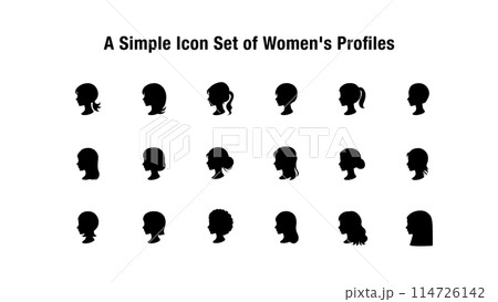 シンプルな女性の横顔のシルエットアイコン いろいろな髪型 シンプルな女性の横顔のシルエットアイコン いろいろな髪型 114726142