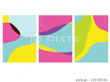 Abstract art template in risography style. Japanese pattern vector. Colorful wedding invitation and frame background. Geometric pattern and brush stroke decoration. 114726158