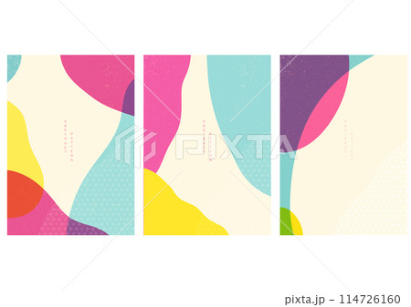 Japanese pattern vector. Oriental wedding invitation and frame background. Geometric pattern and brush stroke decoration. Abstract art template in risography style 114726160