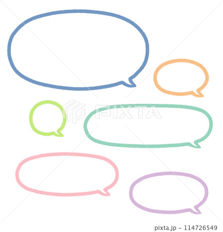 いろいろな大きさの丸いフキダシ(カラー線) いろいろな大きさの丸いフキダシ(カラー線) 114726549