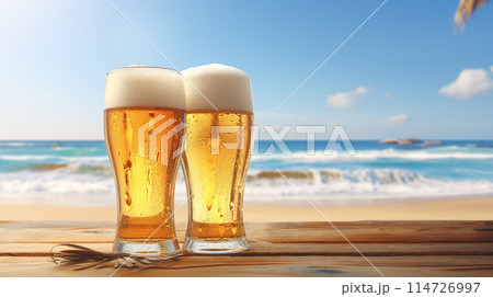 海を背景にしたビール 海を背景にしたビール 114726997