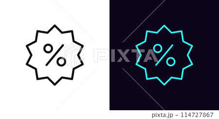 Outline discount badge icon, with editable stroke. Flash sale tag with percentage. Special price and benefit discount, profit shopping and saving, percent bonus, advertising promo offer. Vector icon 114727867