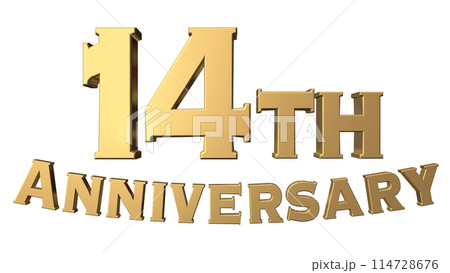 3DCG文字「14th Anniversary/14周年」ゴールド,金 114728676
