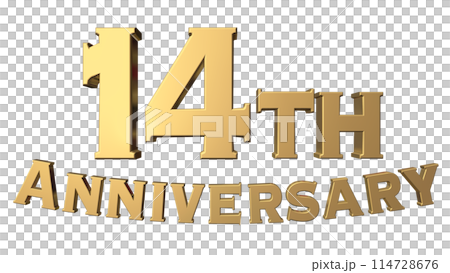3DCG文字「14th Anniversary/14周年」ゴールド,金 114728676