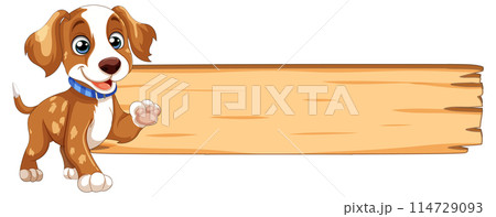 Cute Puppy with Wooden Sign 114729093