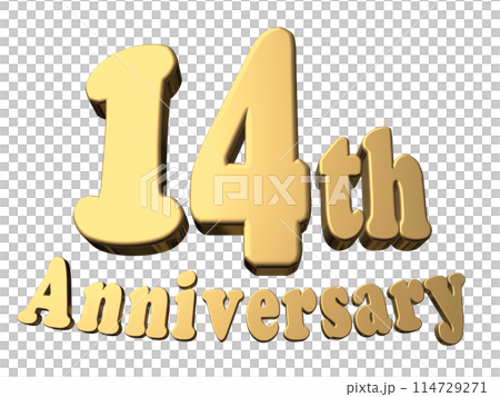3DCG文字「14th Anniversary/14周年」ゴールド,金 3DCG文字「14th Anniversary/14周年」ゴールド,金 114729271