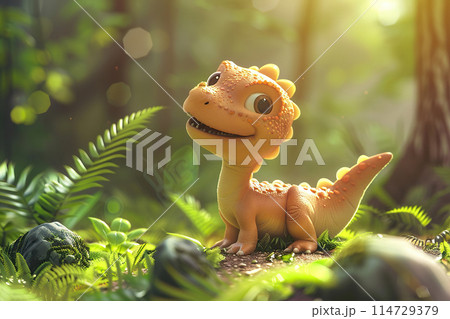 Generative ai on theme of big scary hungry dinosaur with kind eyes and sharp teeth destroying park Generative ai on theme of big scary hungry dinosaur with kind eyes and sharp teeth destroying park 114729379